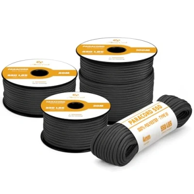 Abbildung von Abma Cord Paracord 4mm 50m Schnur Typ III 550 Seil 7 Kern für Outdoor, Camping, Survival, Basteln, Armband Max. 250kg Schwarz
