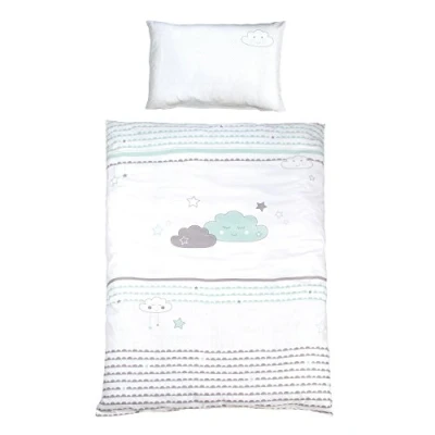 Abbildung von roba Kinderbettwäsche 100 x 135 cm Happy Cloud Bettwäsche Set für Mädchen &amp; Jungen 2 teilig inkl. Decken Kissenbezug aus Baumwolle Wolken Motiv Mint / Weiß