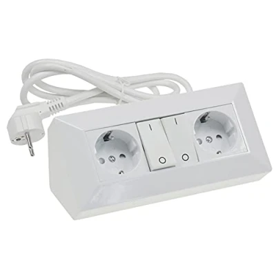 Abbildung von ChiliTec Steckdosenblock 2 Fach Küchensteckdose mit Schalter 250V 2X Schutzkontaktsteckdose Ecksteckdose 1,5m Kabel für Küche Büro Werkstatt Weiß