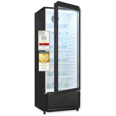 Abbildung von Exquisit Glastürkühlschrank, 153 cm Höhe, 240l Getränkekühlschrank mit LED, Umluft, 4 verstellbare Ablagen, CoolPro, GKS220 GT 430D schwarz