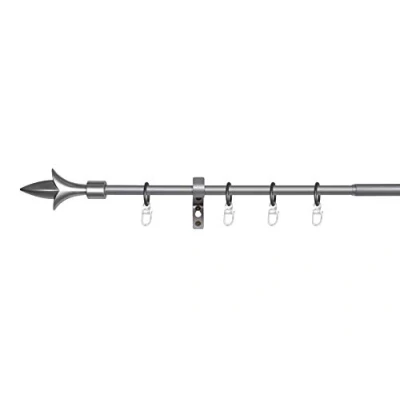 Abbildung von ondeco Gardinenstange ausziehbar 1 lauf, Vorhangstange Fenster Wandmontage, Endstück Lance Komplettgarnitur Teleskopstange 13/16 mm mit Ringen Silber 130 240 cm