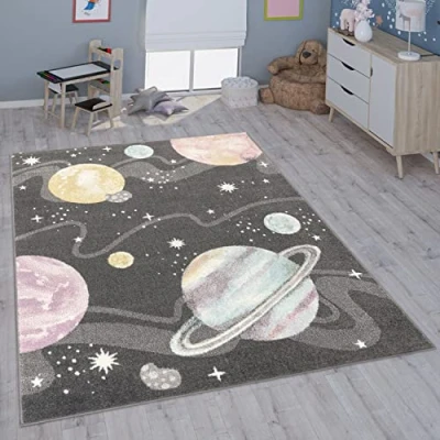 Abbildung von Paco Home Kinderteppich Teppich Kinderzimmer Mädchen Jungs Verschiedene Motive Und Größen, Grösse:160 cm Rund, Farbe:Anthrazit