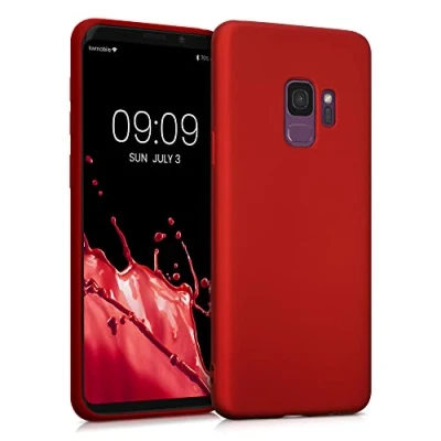 Abbildung von kwmobile Case kompatibel mit Samsung Galaxy S9 Hülle Schutzhülle aus Silikon metallisch schimmernd Handyhülle Metallic Dunkelrot