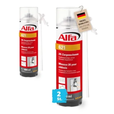 Abbildung von Alfa 2x Zweikomponentiger, schnell härtender 2K Zargenschaum 2 x 400 ml, Volumenausbeute ausgeschäumt 12 14 l