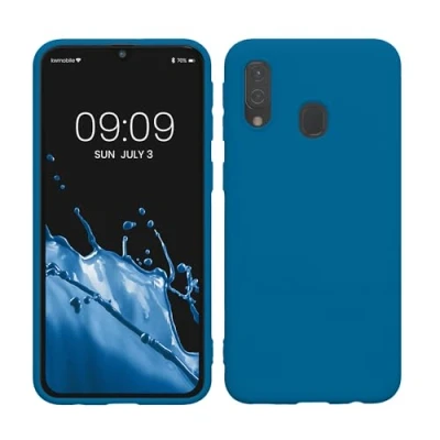 Abbildung von kwmobile Hülle kompatibel mit Samsung Galaxy A40 weiches TPU Silikon Case Cover geeignet für kabelloses Laden Karibikblau