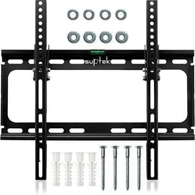 Abbildung von suptek TV Wandhalterung, Wandhalterung Fernseher für 26 55 Zoll LCD/LED/Plasma/Flach&amp;Curved bis 45kg, Halterung Neigbare Fernsehhalterung VESA Max. 400x400mm