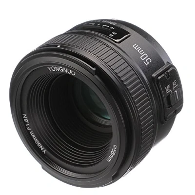 Abbildung von Yongnuo 50 mm, f/1.8, Objektiv mit Normal Festbrennweite und großer Blendenöffnung automatischem oder manuellem Fokus (AF, MF), für die digitale Spiegelreflexkamera (DSLR) von Nikon