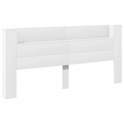 Abbildung von vidaXL LED Kopfteil mit Ablagen, Bettkopfteil offenen Fächern, Betthaupt für Schlafzimmer, Bettzubehör, Weiß 220x16,5x103,5cm Holzwerkstoff
