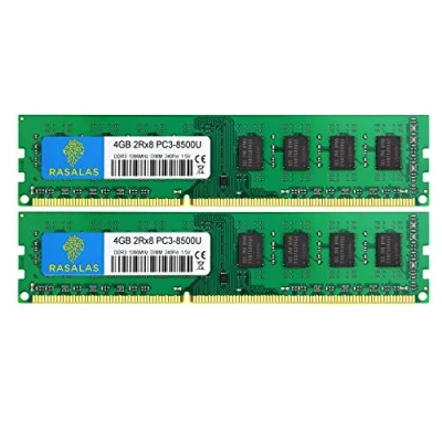 Abbildung von Rasalas 8GB DDR3 Kit (2x4GB) PC3 8500 1066 MHz Udimm Ram 2Rx8 1.5V CL7 Desktop Computer Speicher