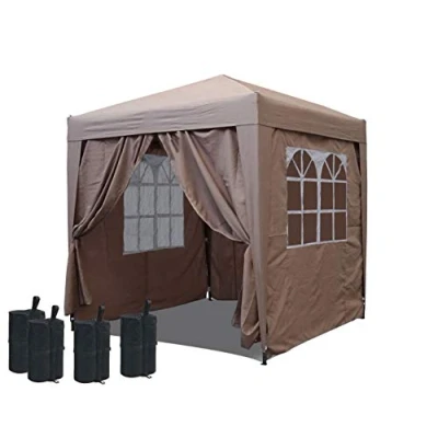 Abbildung von QUICK STAR Pop Up Pavillon 2,5 x m Beige mit Fußbeschwerer und 4 Easy Klett Seitenwänden 2 Reißverschlüssen.