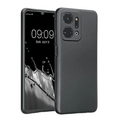 Abbildung von kwmobile Handyhülle kompatibel mit Honor X7a Hülle weiche Silikon Case metallisch schimmernd in Metallic Grau