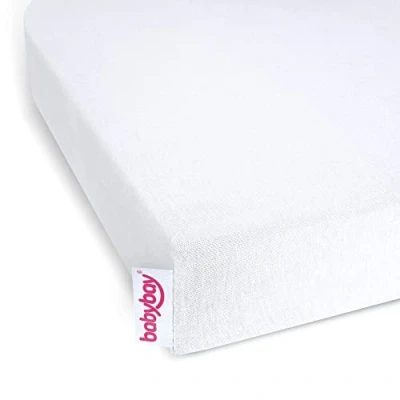 Abbildung von babybay Jersey Spannbetttuch Deluxe Organic Cotton passend für die Modell Verlängerungsseite Origianl, Maxi, Midi und Boxspring, weiß, 89 x 65 cm (Einzelpack)