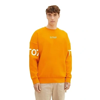 Abbildung von TOM TAILOR Denim Herren 1037613 Oversized Sweater mit Logo Print, 12392 fresh Pepper orange, XL