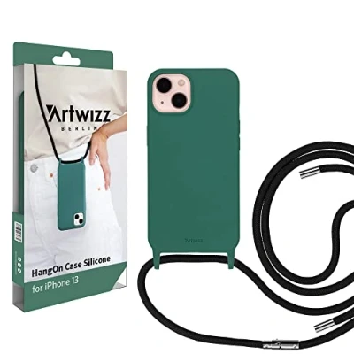 Abbildung von Artwizz HangOn Case kompatibel mit [iPhone 13] Elastische Schutzhülle aus Silikon als Handykette zum Umhängen Band Jungle Flower