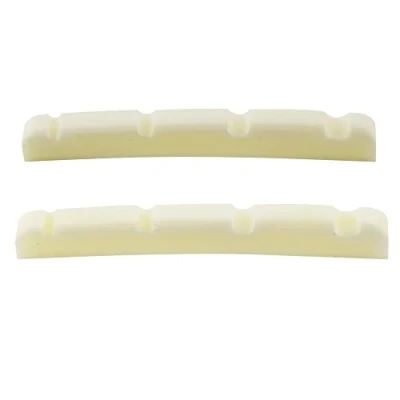 Abbildung von Musiclily Pro 39,47mm Gekerbt J Bass Knochensattel Bone Nut Gewölbter Unterseite für 4 saitige Fender Style Jazz Bass,Elfenbein (2 Stück)