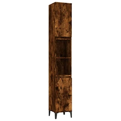 Abbildung von vidaXL Badschrank, Schrank für Badezimmer, Badezimmerschrank mit viel Stauraum, Hochschrank Badezimmer Metallfüße, Räuchereiche Holzwerkstoff