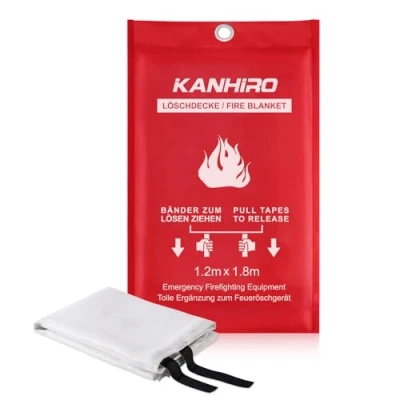 Abbildung von Löschdecke Küche Feuerlöschdecke kanhiro 1.2m x 1.8m Glasfaser Brandschutzdecke DIN EN 1869:2019 Retardant Decken für versehentliches Sicherheitsdesign Küche, Kamin, Grill, Auto, Camping