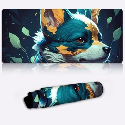 Abbildung von CHTXD Gaming Mauspad, magischer Realismus, Corgi Hund, XXL Tastatur Mauspad (89,9 x 39,9 0,3 cm), übergroßes Schreibtischunterlage mit genähten Kanten