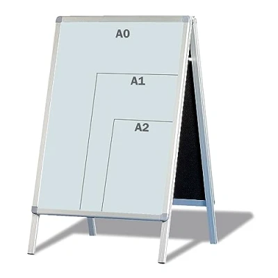 Abbildung von FRANKEN Plakatständer Kundenstopper A1 mit Klapprahmentechnik, freistehend, doppelseitig, Aluminiumrahmen, Standard, BSA1