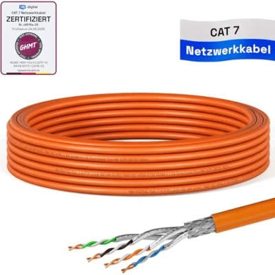 Abbildung von HB DIGITAL 10m CAT 7 Netzwerkkabel LAN Kabel Verlegekabel Ethernet Installationskabel 10 Gbit/s AWG23 S/FTP GHMT Zertifiziert reines Kupfer LSZH BauPVO Klasse Cca Datenkabel Simplex Orange