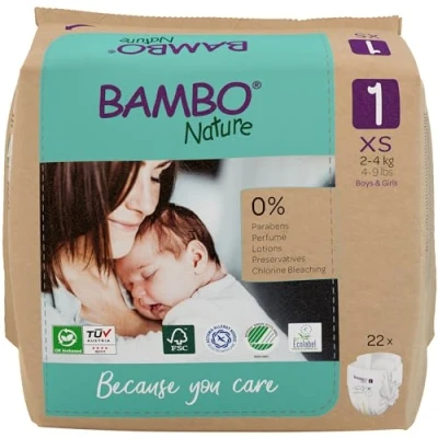 Abbildung von Bambo Nature Baby Windeln Größe 1 (2 4kg) 22 St Premium Diapers mit verbesserter Auslaufsicherheit Ultimativer Komfort &amp; Freiheit für Neugeborene Dermatologisch getestet Nappies