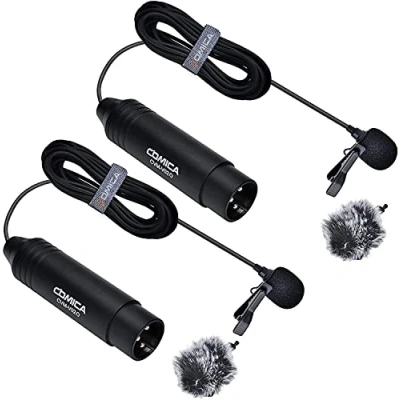 Abbildung von comica Omnidirektional Lavalier Mikrofon, CVM V02O Ansteckmikrofon Unterstützt 48V Phantomspeisung, 4.5M(14.7ft) 3 poliger XLR Mikrofon für Canon/Nikon/Sony/DSLR Kamera/Camcorder/Audiomixer(2Piece)