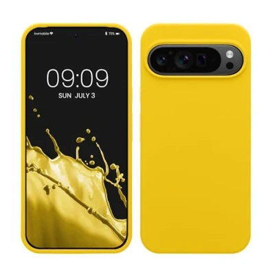 Abbildung von kwmobile Hülle kompatibel mit Google Pixel 9 Pro XL Silikon Handy Case Handyhülle weiche Oberfläche kabelloses Laden Strahlend Gelb