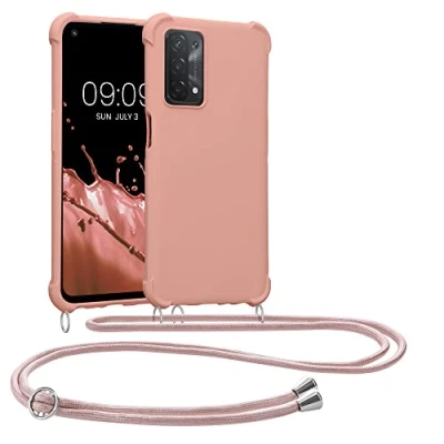 Abbildung von kwmobile Necklace Case kompatibel mit Oppo A74 (5G) / A54 Hülle Cover Kordel zum Umhängen Silikon Schutzhülle Perlmutt