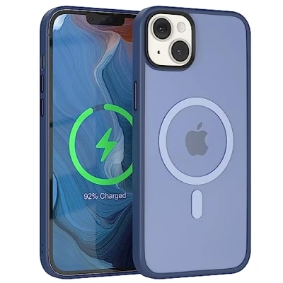 Abbildung von EAZY CASE induktiv Laden Hülle kompatibel mit iPhone 14 Plus MagSafe (Wireless Charging), dünne schützende Hülle, Matt Schlanke Handyhülle, samtige Touch in Nacht Blau