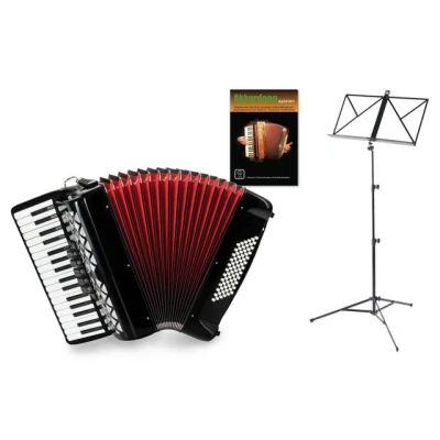 Abbildung von Classic Cantabile 72 Bass Akkordeon &quot;Secondo V&quot; Set (72 mit Tasche &amp; Riemen inkl. Notenständer Schule) Schwarz