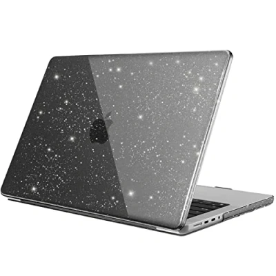 Abbildung von Fintie Hülle Kompatibel mit MacBook Pro 14&quot; (2023 2021 Freisetzung) A2992 A2918 A2779 A2442 M3 M2 M1 Pro/Max, Ultradünne Hartschale Schutzhülle 14 Zoll, Schwarz(Glitzer)