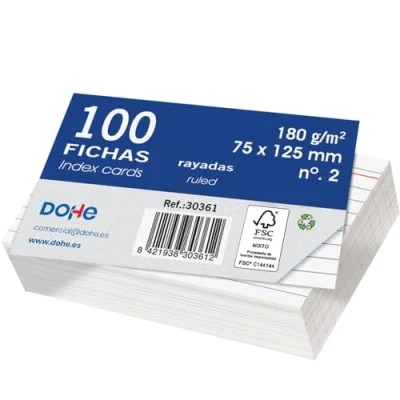 Abbildung von Dohe Karteikarten aus Karton, liniert, 100 Stück, Karten zum Schreiben, Größe 12,5 x 7,5 cm, 180 g, Nr. 2, Büromaterial, Weiß