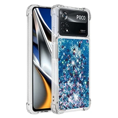 Abbildung von KBIKO zxl Hülle kompatibel mit Xiaomi Poco X4 Pro 5G Schutzhülle Flüssig Glitzer, Handyhülle Back Cover Glitter Flüssigkeit, TPU Silikon für Mi 5G.Blue YBL