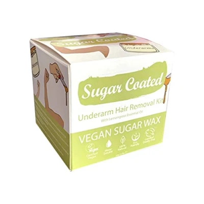 Abbildung von Sugar Coated Haarentfernungs Wachs Set für Achselhöhlen, vegan, enthält ätherisches Zitronengrasöl, Set, Sugaring Haarentfernung, Zuckerwachs, Körperwachs 200 g