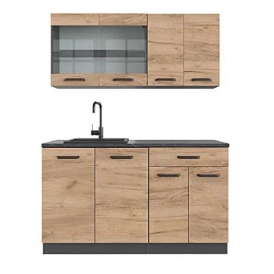 Abbildung von Vicco Singleküche R Line, Goldkraft Eiche/Anthrazit, 140 cm, AP Anthrazit