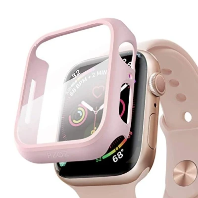 Abbildung von PZOZ Hülle Kompatibel mit Apple Watch Series SE2/SE/6/5/4 44mm PET Displayschutz, iWatch Sehr stark PC Schutzhülle, All Around Schutz Case für 44mm(Rosa)