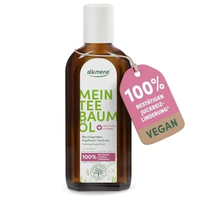 Abbildung von alkmene Teebaumöl Kopfhaut Tonikum Juckreiz Linderung 100% bestätigt 250 ml beruhigendes Haarwasser bei trockener &amp; juckender naturreines Teebaumöl, vegan klimaneutral