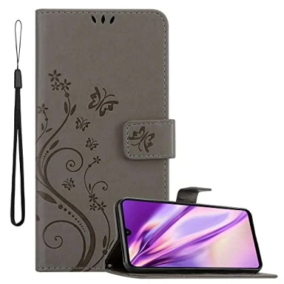 Abbildung von Cadorabo Hülle kompatibel mit Huawei P30 LITE Blumen Design aus Premium Kunst Leder Flip Klappbare Stoßfeste Magnetische [Standfunktion] [Kartenfächern] Cover für Tasche in Grau