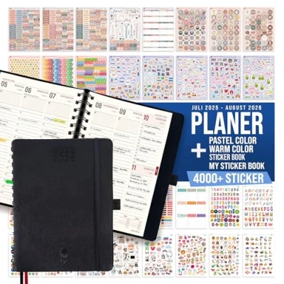 Abbildung von colortouch Terminplaner, Kalender A5, Wochenplaner mit Softcover Ringbuch, 30 Minuten Intervalle Planer 2 Blatt Aukfleber auf Deutsch 14 Monate (Planer 2025 2026 Mega Sticker)