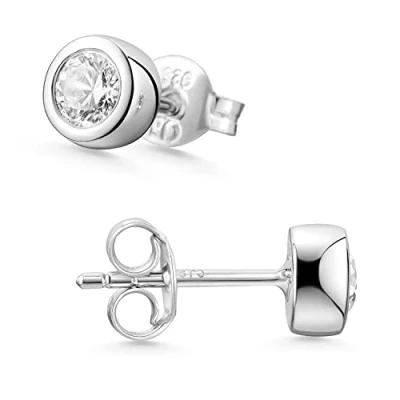 Abbildung von Materia Paar Ohrstecker Damen Silber Zirkonia Weiß Rund Ø4 7mm SO 378, 925 Sterling Silber, rhodiniert