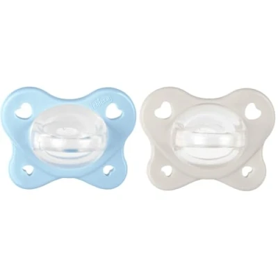 Abbildung von Chicco Dual Soft, Silikonschnuller 2 6 Monate, zweifarbig, Set aus zwei weichen Schnullern, unterstützt die Atmung und fördert richtige Entwicklung des Mundes, Stück, Baby Boy