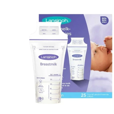 Abbildung von Lansinoh Muttermilchbeutel 25 Stück zum sicheren Aufbewahren und Einfrieren von Muttermilch hygienisch &amp; platzsparend