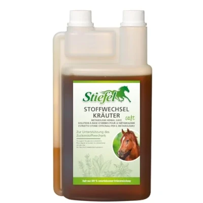 Abbildung von Stiefel Stoffwechselkräutersaft für Pferde, aus einer 100% naturbelassenen Kräutermischung, Unterstützung bei der Verwertung von Kohlenhydraten &amp; Zucker, flüssig, 1l