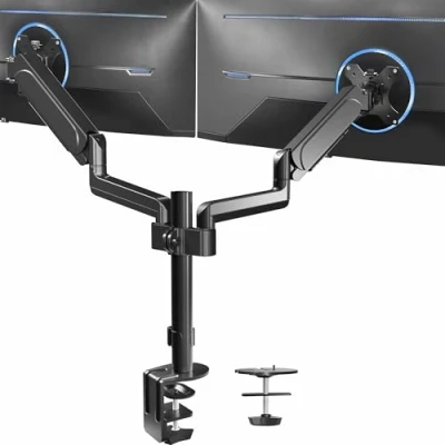 Abbildung von VIVO Pneumatischer Arm Dual Monitor Tischhalterung für 2 Bildschirme bis 32 Zoll, Schwarz