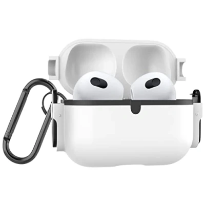 Abbildung von MyGadget Hardcase kompatibel mit Apple Airpods 3. Generation Hybrid Hülle Silikon Inlay &amp; Klicköffnung robuster stoßfester Bumper Weiß