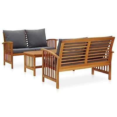 Abbildung von vidaXL Akazienholz Massiv Gartenmöbel 3 TLG. mit Auflagen Lounge Bank Tisch Gartenset Sitzmöbel Sitzgruppe Gartenbank Beistelltisch Gartengarnitur
