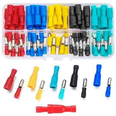 Abbildung von Vwoqiy 100 Stk Kabelschuhe Set, Flachstecker und Flachsteckhülsen Quetschverbinder Sortiment, Crimpverbinder, Steckverbinder Rundstecker Stoßverbinder(Fünf Farben 100)