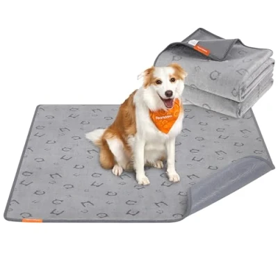 Abbildung von Feandrea Hundedecke, 2er Set, Wiederverwendbare Hundematte, 152 x 122 cm, XL, wasserdicht, auslaufsicher, rutschfest, saugfähig für Hunde, Katzen, Kaninchen, Taubengrau PTD004G01