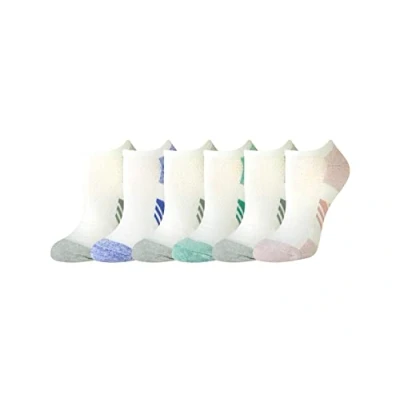 Abbildung von Amazon Essentials Damen Bequeme gepolsterte und atmungsaktive Funktions No Show Socken aus Baumwolle für den Sport, 6 Paar, Grünblau/Purpur, 36 39.5