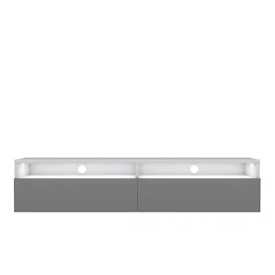 Abbildung von Selsey REDNAW TV Schrank / Board stehend hängend, 140 cm breit (Weiß Matt Grau Hochglanz mit LED)